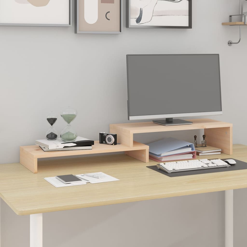 vidaXL Podstawka na monitor, (52-101)x22x14 cm, lite drewno sosnowe