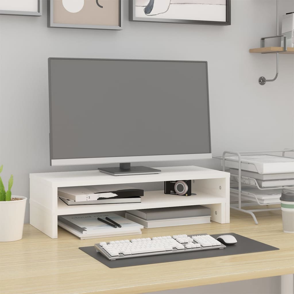 vidaXL Podstawka na monitor, biała, (52-101)x22x14 cm, drewno sosnowe