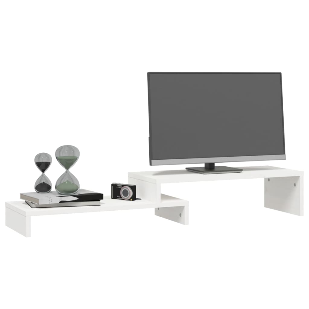 vidaXL Podstawka na monitor, biała, (52-101)x22x14 cm, drewno sosnowe