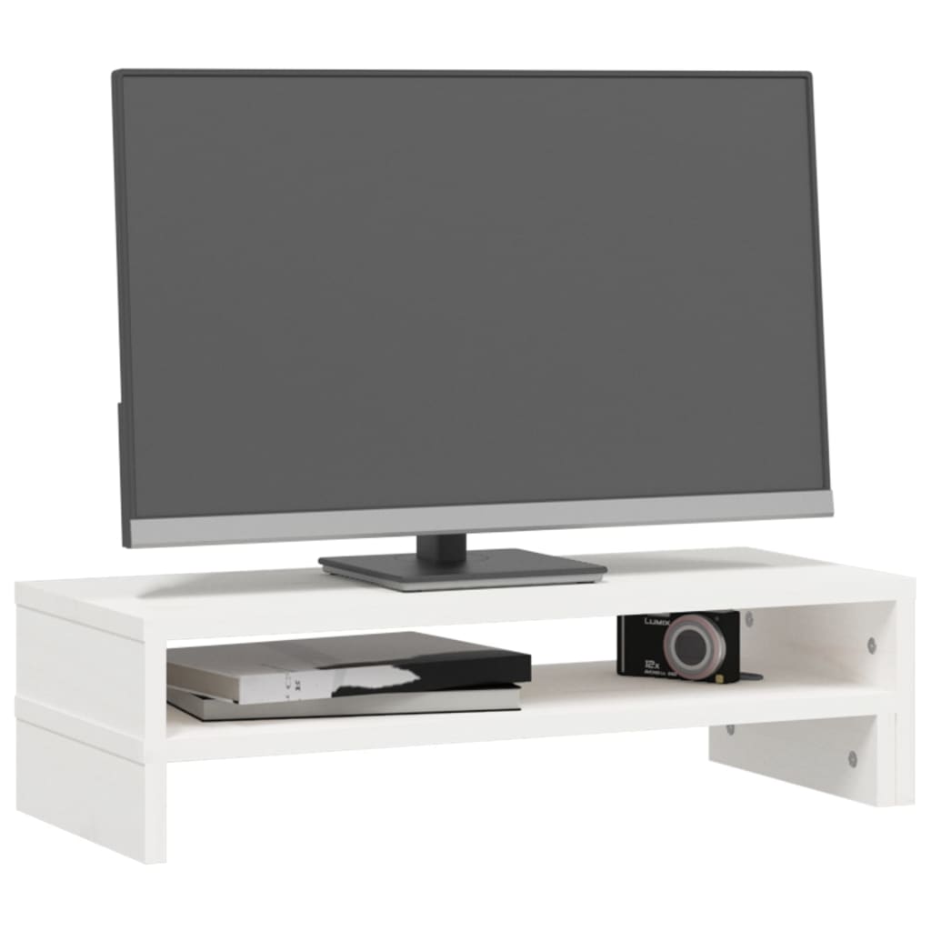 vidaXL Podstawka na monitor, biała, (52-101)x22x14 cm, drewno sosnowe