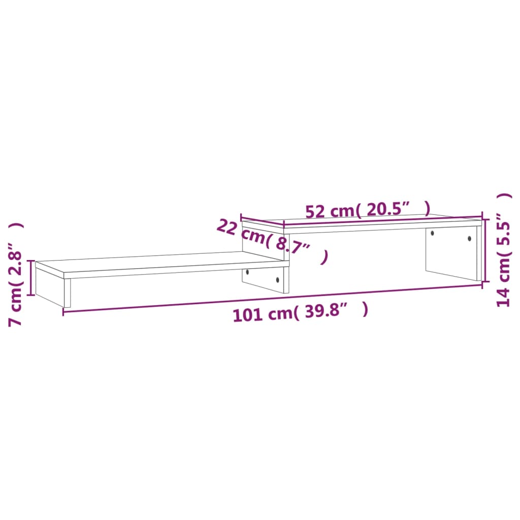 vidaXL Podstawka na monitor, biała, (52-101)x22x14 cm, drewno sosnowe