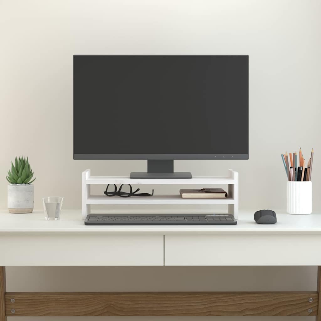 vidaXL Podstawka na monitor, biała, 50x27x15 cm, lite drewno sosnowe