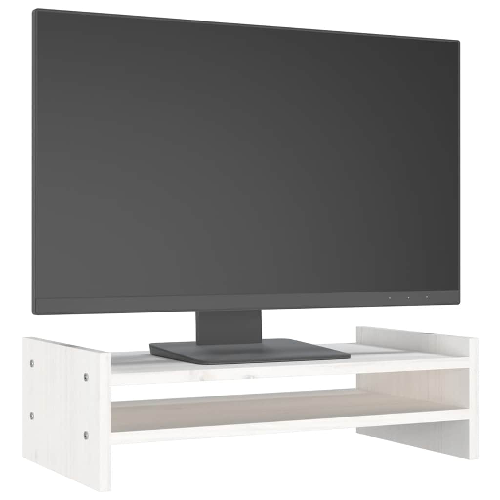 vidaXL Podstawka na monitor, biała, 50x27x15 cm, lite drewno sosnowe