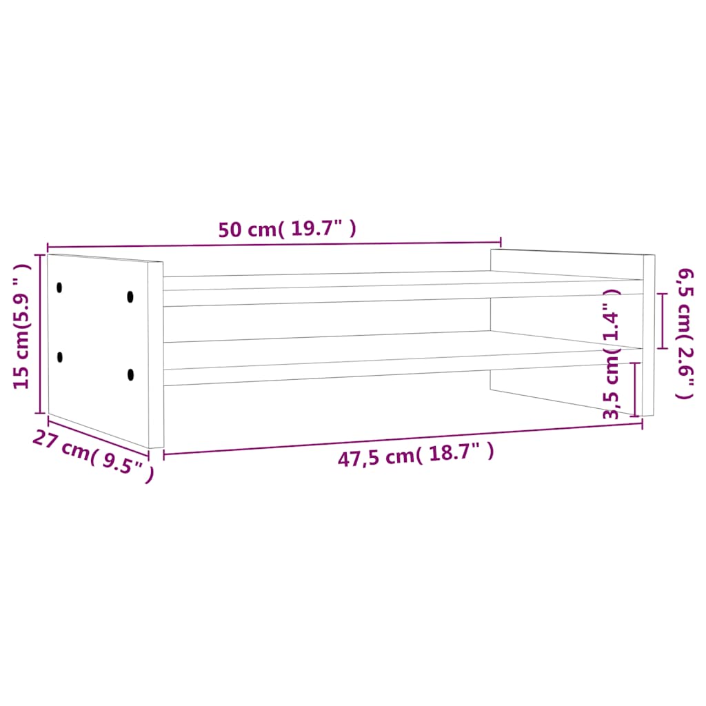 vidaXL Podstawka na monitor, biała, 50x27x15 cm, lite drewno sosnowe