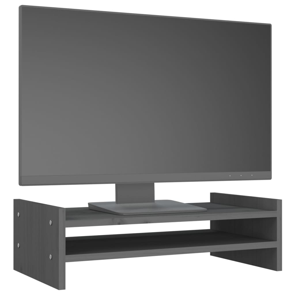 vidaXL Podstawka na monitor, szara, 50x27x15 cm, lite drewno sosnowe