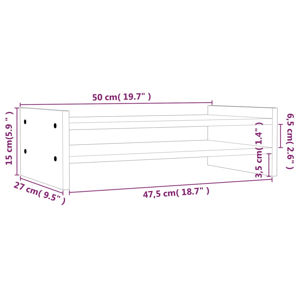 vidaXL Podstawka na monitor, szara, 50x27x15 cm, lite drewno sosnowe