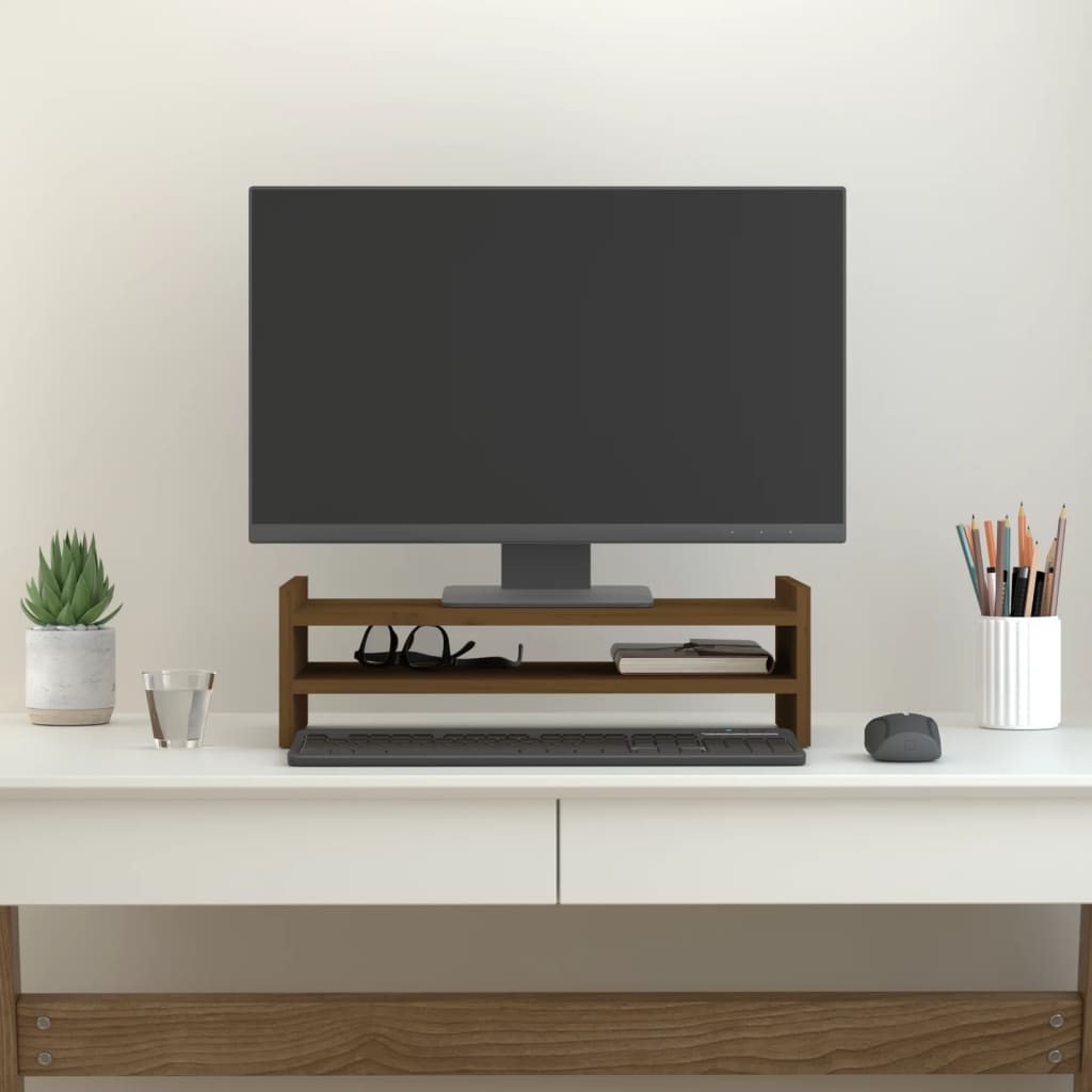 vidaXL Podstawka na monitor, miodowy brąz, 50x27x15 cm, lita sosna