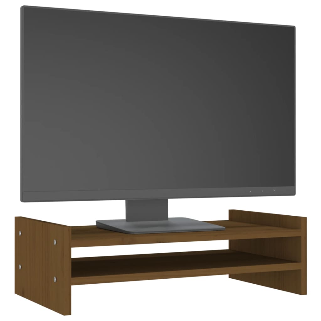 vidaXL Podstawka na monitor, miodowy brąz, 50x27x15 cm, lita sosna