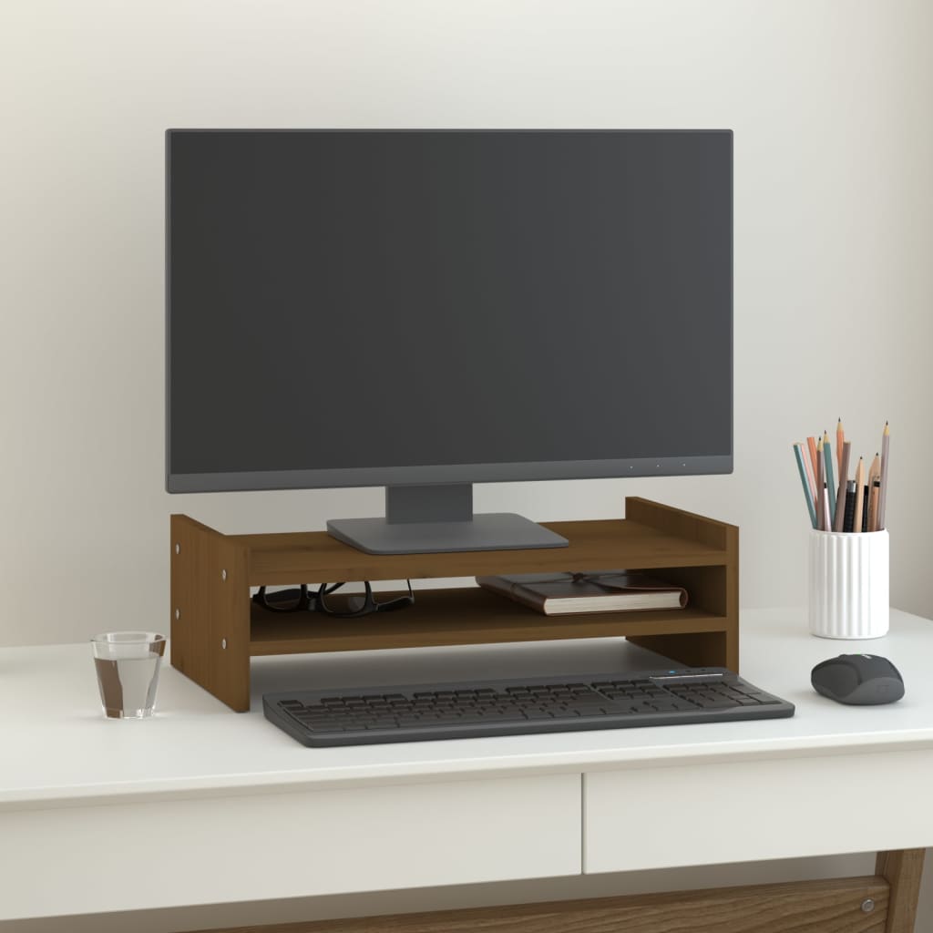 vidaXL Podstawka na monitor, miodowy brąz, 50x27x15 cm, lita sosna