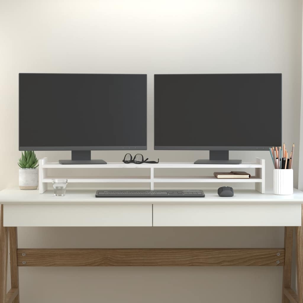 vidaXL Podstawka na monitor, biała, 100x27x15 cm, lite drewno sosnowe