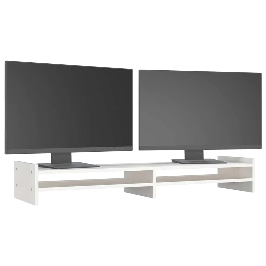 vidaXL Podstawka na monitor, biała, 100x27x15 cm, lite drewno sosnowe