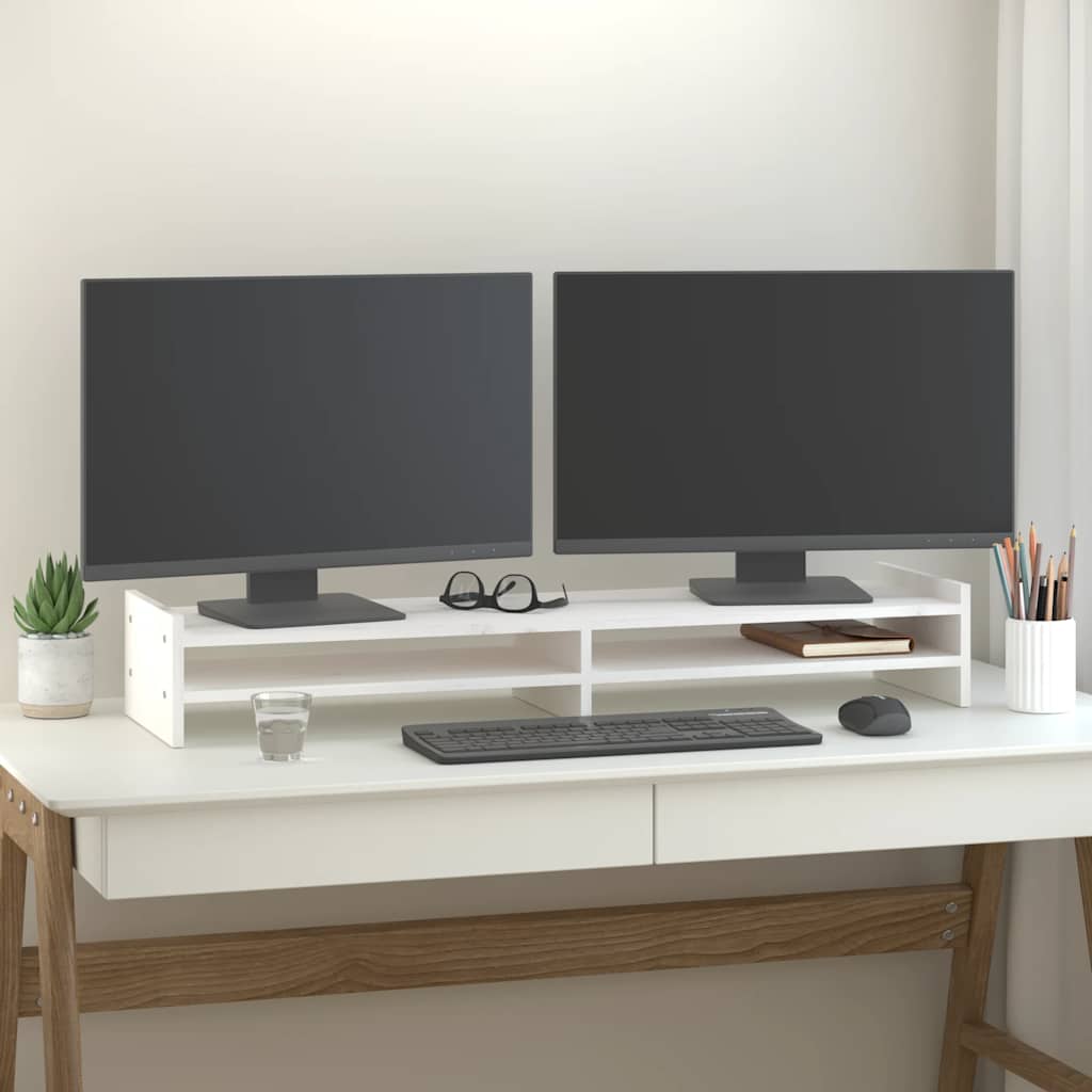 vidaXL Podstawka na monitor, biała, 100x27x15 cm, lite drewno sosnowe