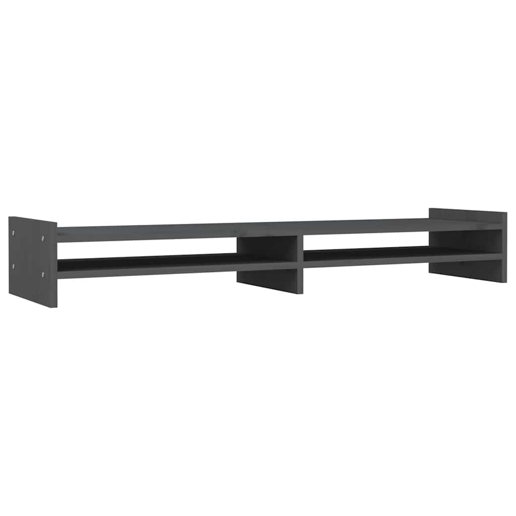 vidaXL Podstawka na monitor, szara, 100x27x15 cm, lite drewno sosnowe