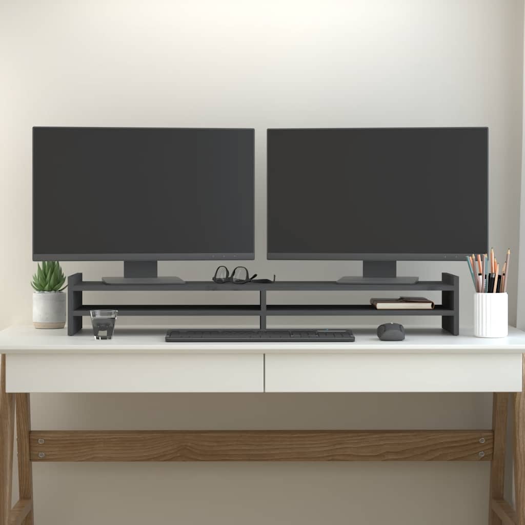 vidaXL Podstawka na monitor, szara, 100x27x15 cm, lite drewno sosnowe