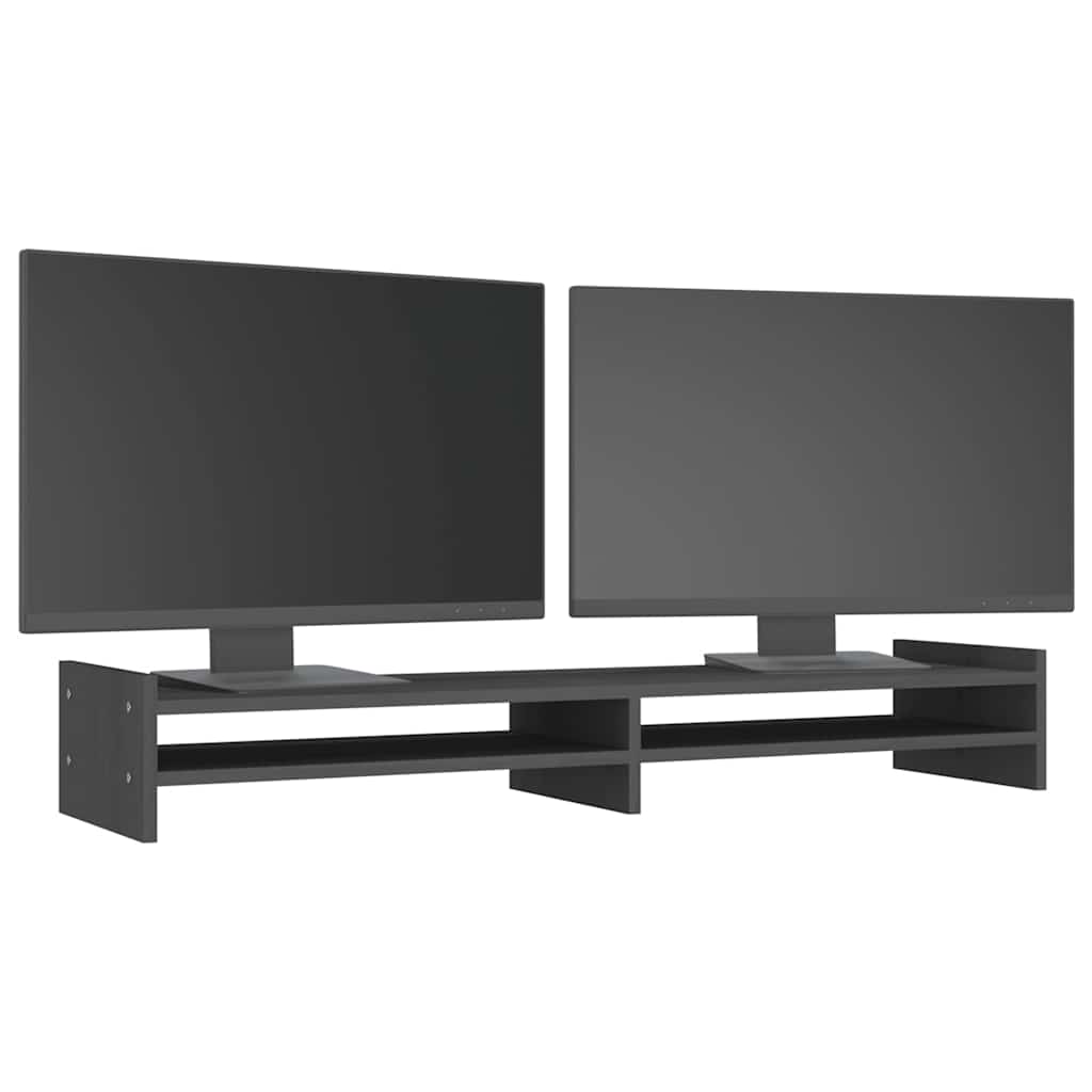vidaXL Podstawka na monitor, szara, 100x27x15 cm, lite drewno sosnowe