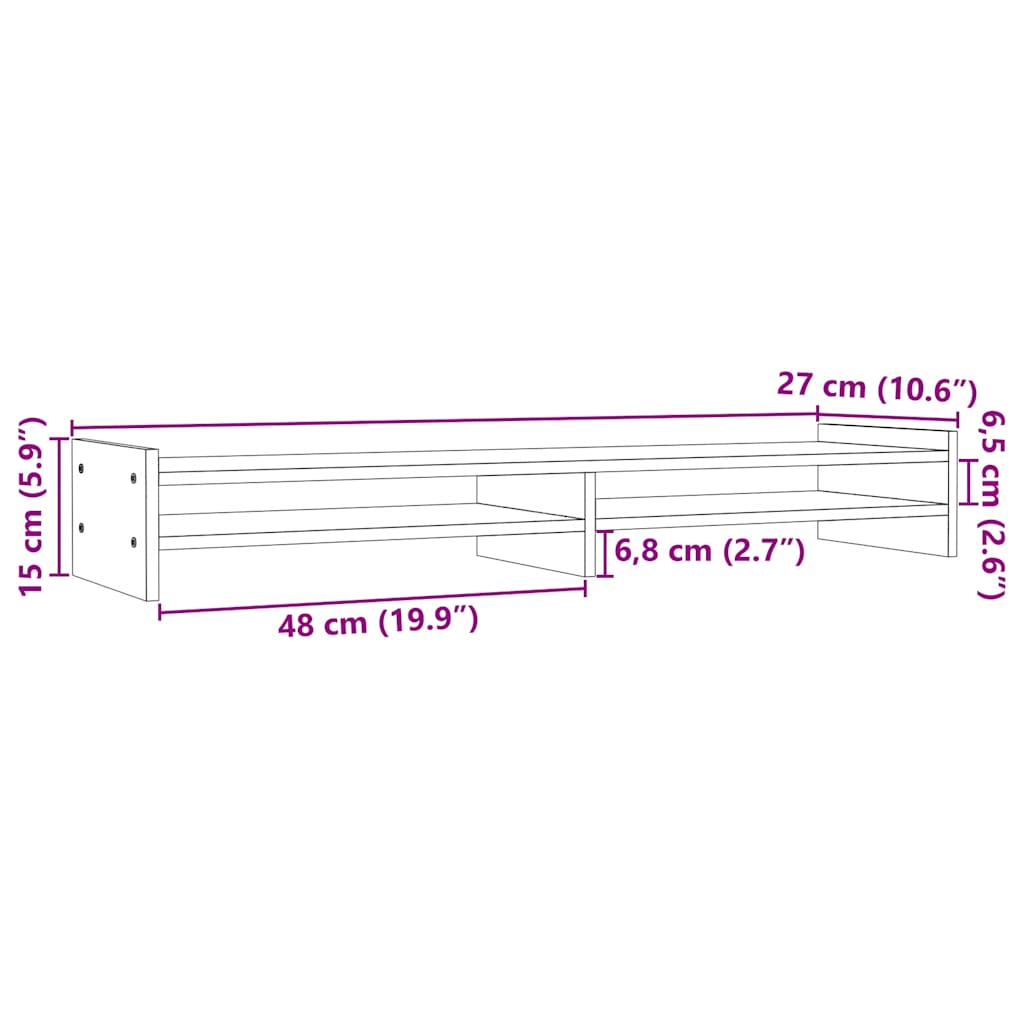 vidaXL Podstawka na monitor, szara, 100x27x15 cm, lite drewno sosnowe
