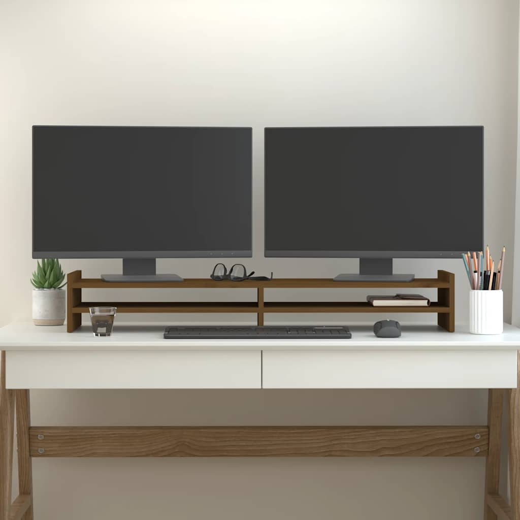 vidaXL Podstawka na monitor, miodowy brąz, 100x27x15 cm, lita sosna