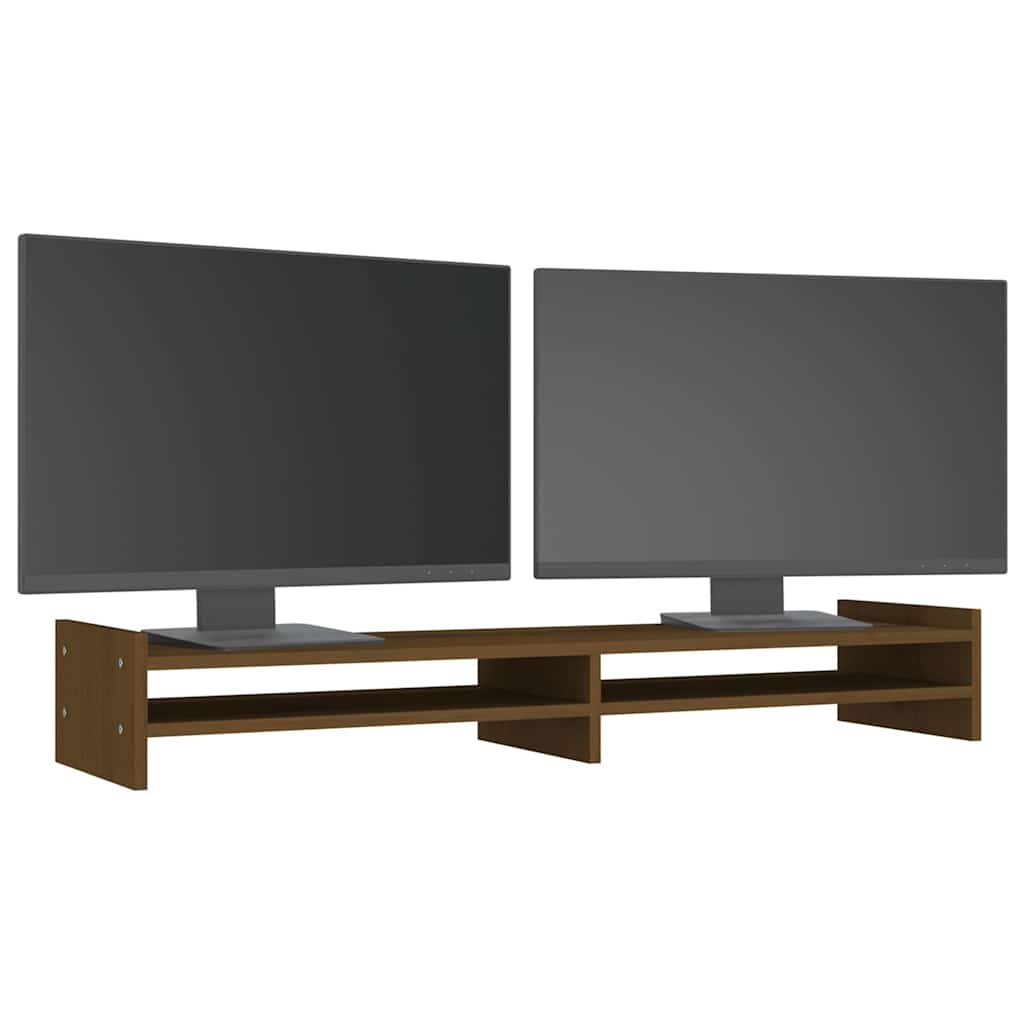 vidaXL Podstawka na monitor, miodowy brąz, 100x27x15 cm, lita sosna