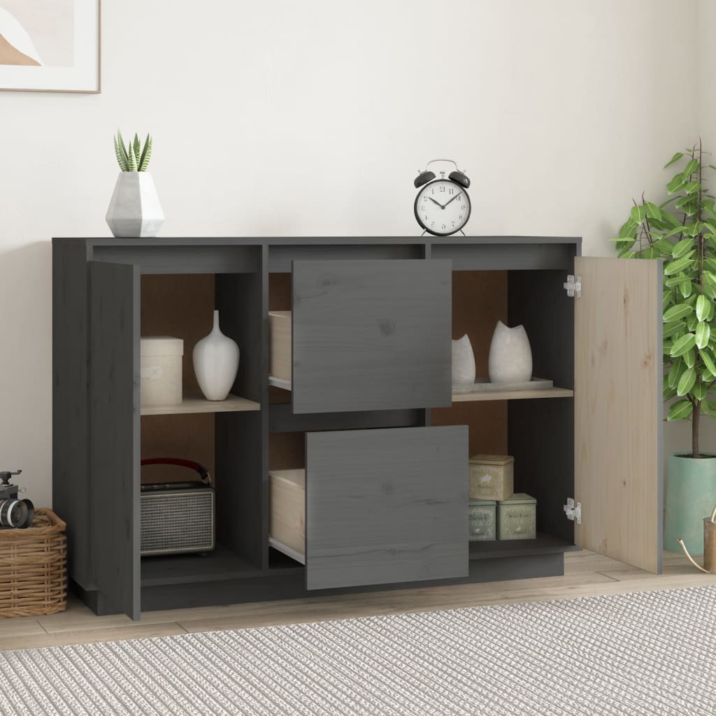 vidaXL Komoda, szara, 111x34x75 cm, lite drewno sosnowe