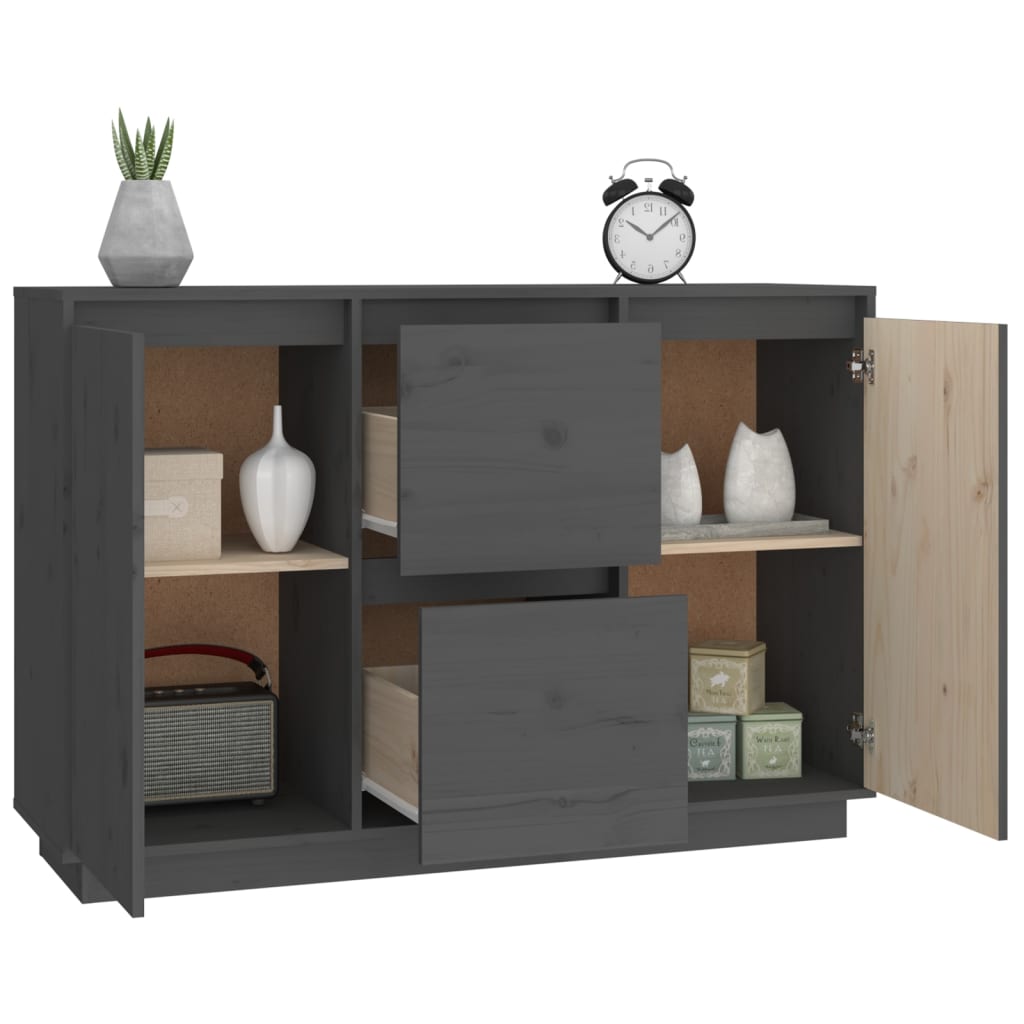 vidaXL Komoda, szara, 111x34x75 cm, lite drewno sosnowe