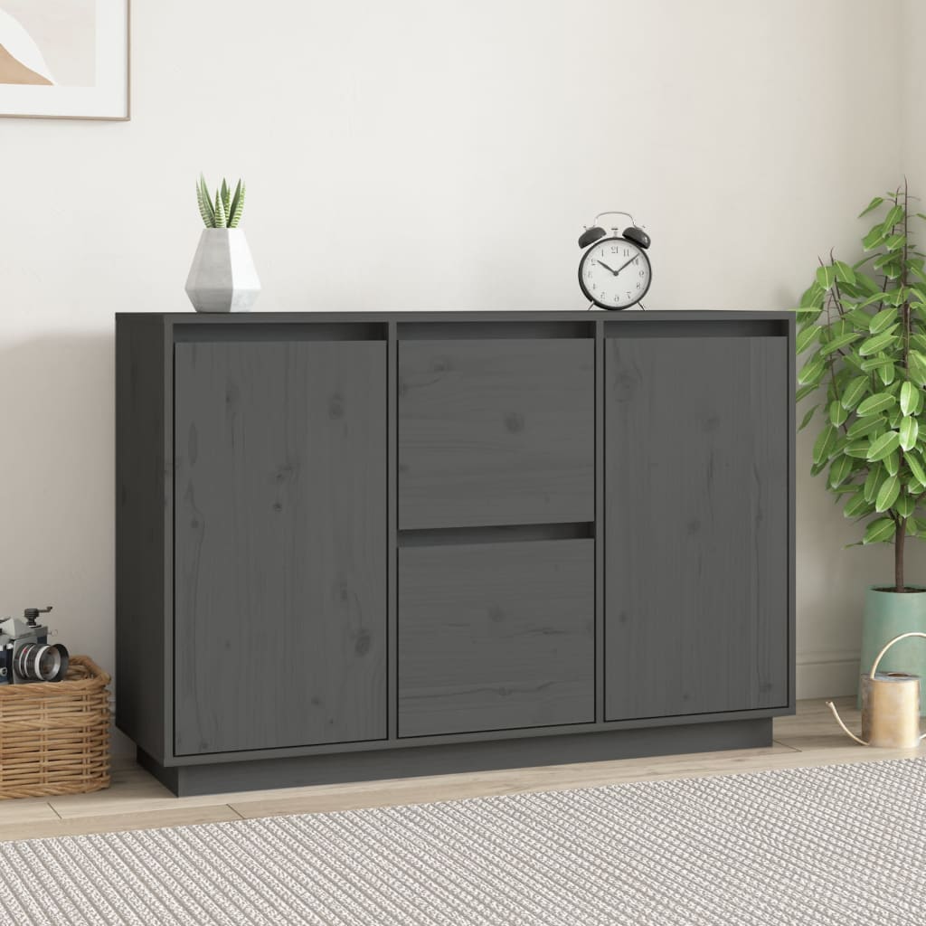vidaXL Komoda, szara, 111x34x75 cm, lite drewno sosnowe