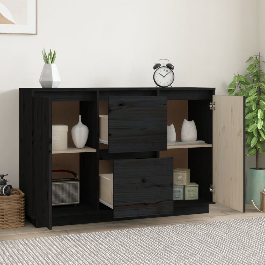 vidaXL Komoda, czarna, 111x34x75 cm, drewno sosnowe