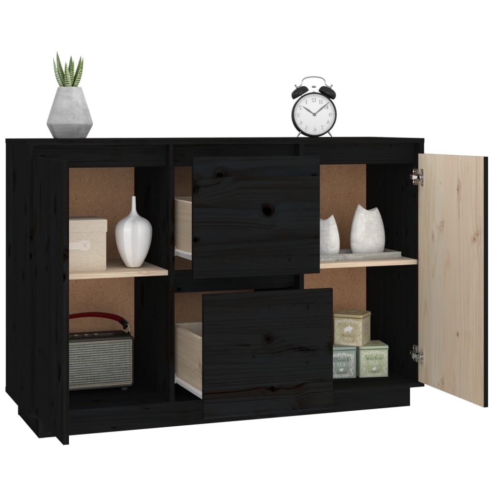 vidaXL Komoda, czarna, 111x34x75 cm, drewno sosnowe