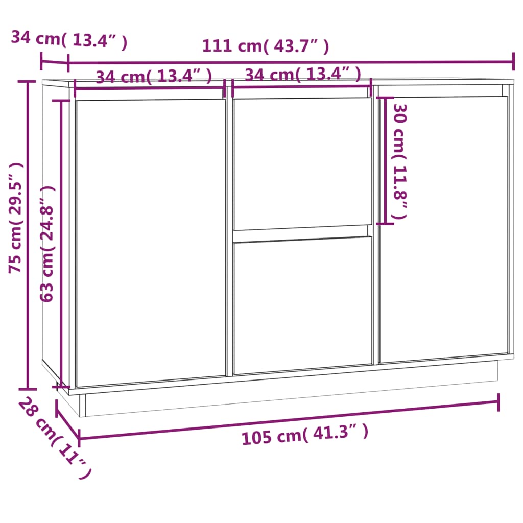 vidaXL Komoda, czarna, 111x34x75 cm, drewno sosnowe