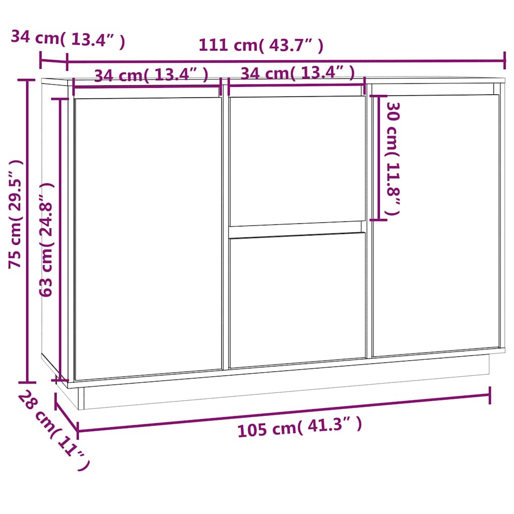 vidaXL Komoda, czarna, 111x34x75 cm, drewno sosnowe
