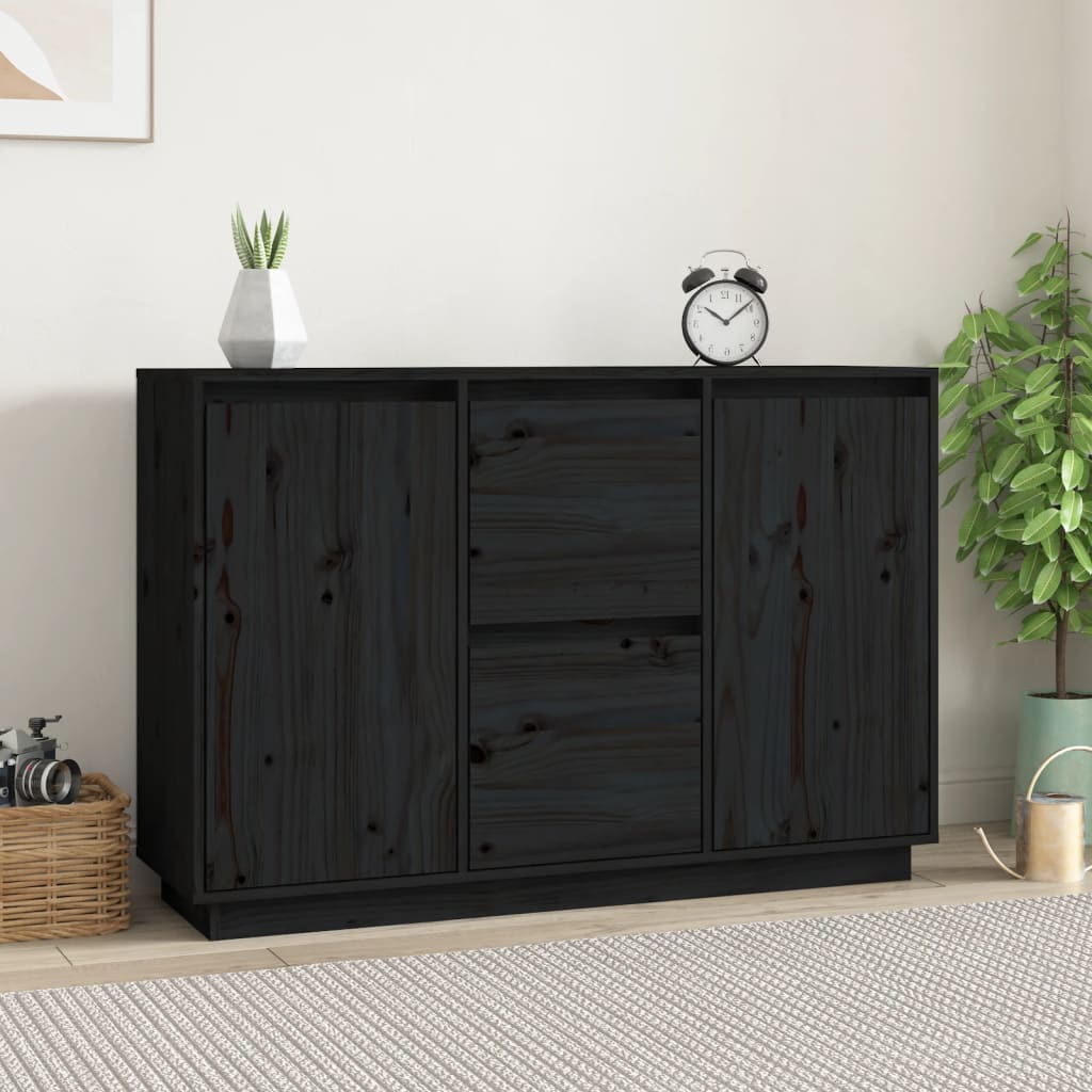 vidaXL Komoda, czarna, 111x34x75 cm, drewno sosnowe