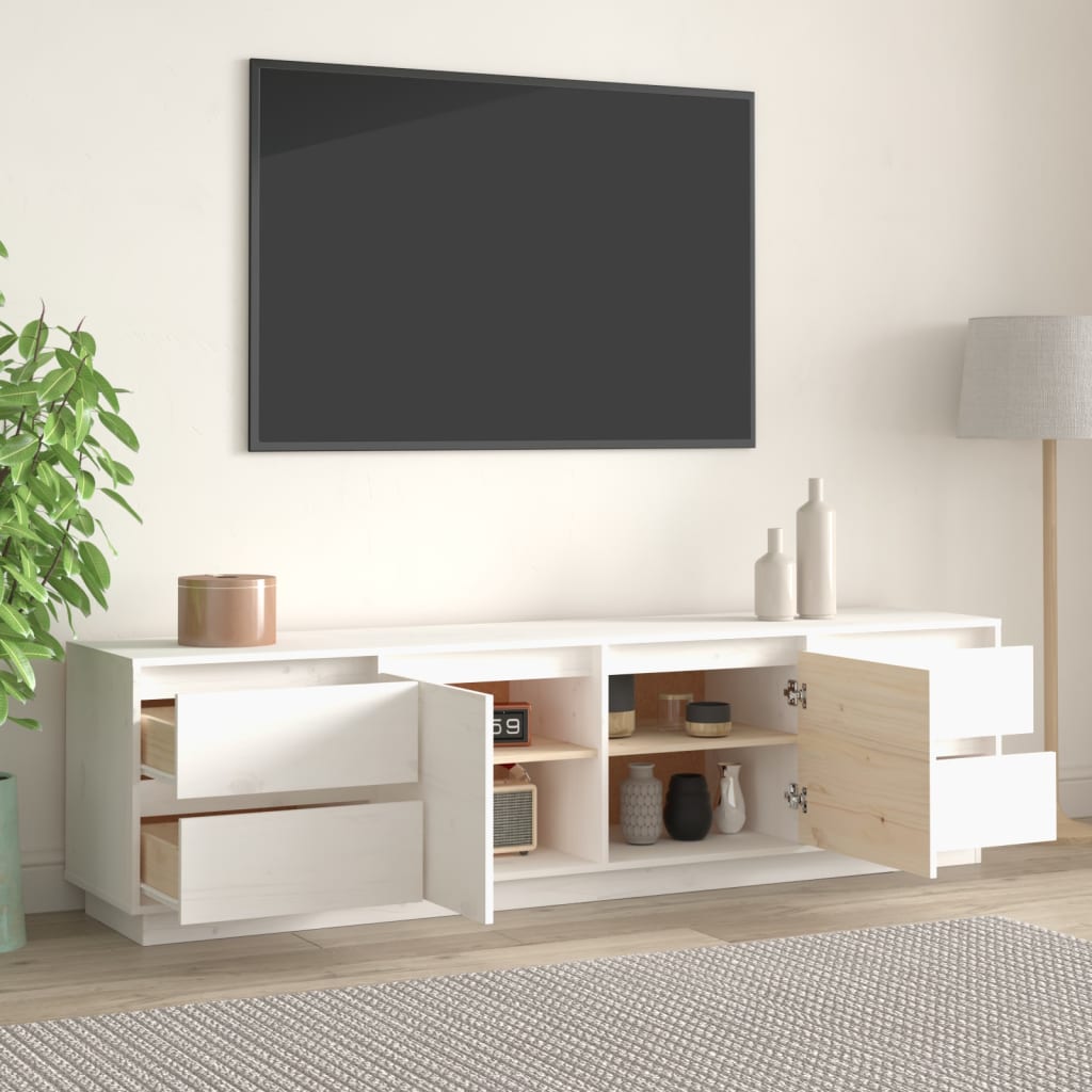 vidaXL Szafka pod telewizor, biała, 176x37x47,5cm, lite drewno sosnowe
