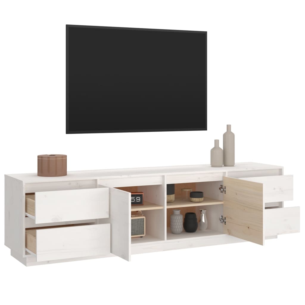 vidaXL Szafka pod telewizor, biała, 176x37x47,5cm, lite drewno sosnowe