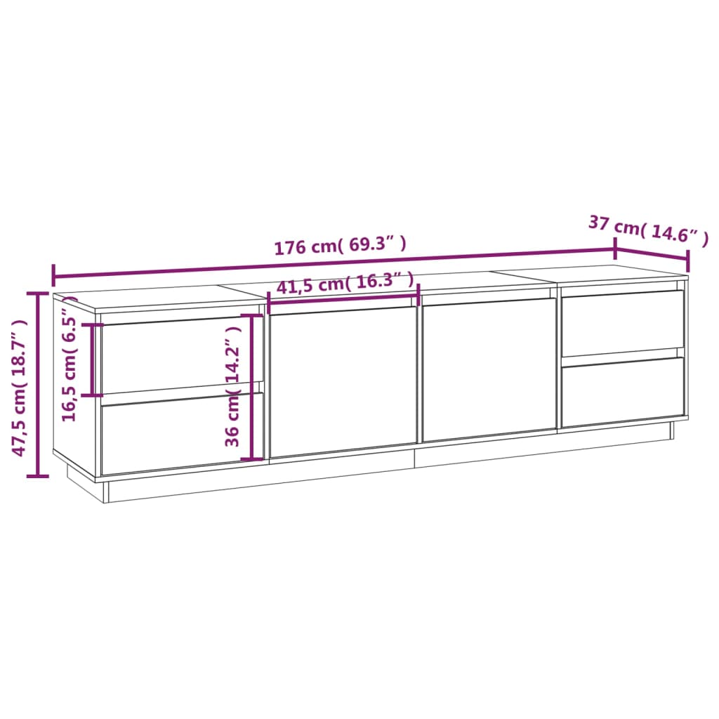 vidaXL Szafka pod TV, miodowy brąz, 176x37x47,5cm, lite drewno sosnowe
