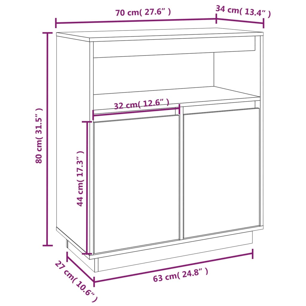 vidaXL Szafka, 70x34x80 cm, lite drewno sosnowe
