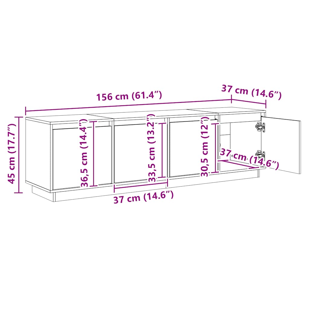 vidaXL Szafka pod telewizor, biała, 156x37x45 cm, lite drewno sosnowe