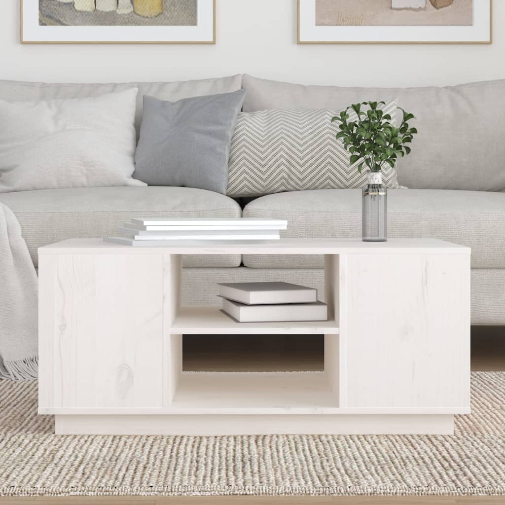 vidaXL Stolik kawowy, biały, 90x49x40,5 cm, lite drewno sosnowe