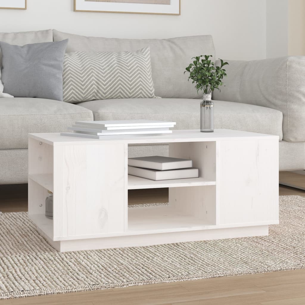 vidaXL Stolik kawowy, biały, 90x49x40,5 cm, lite drewno sosnowe