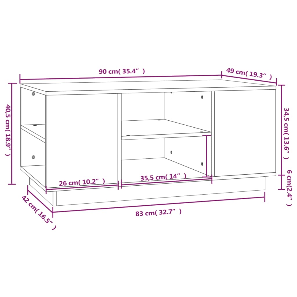vidaXL Stolik kawowy, szara, 90x49x40,5 cm, lite drewno sosnowe