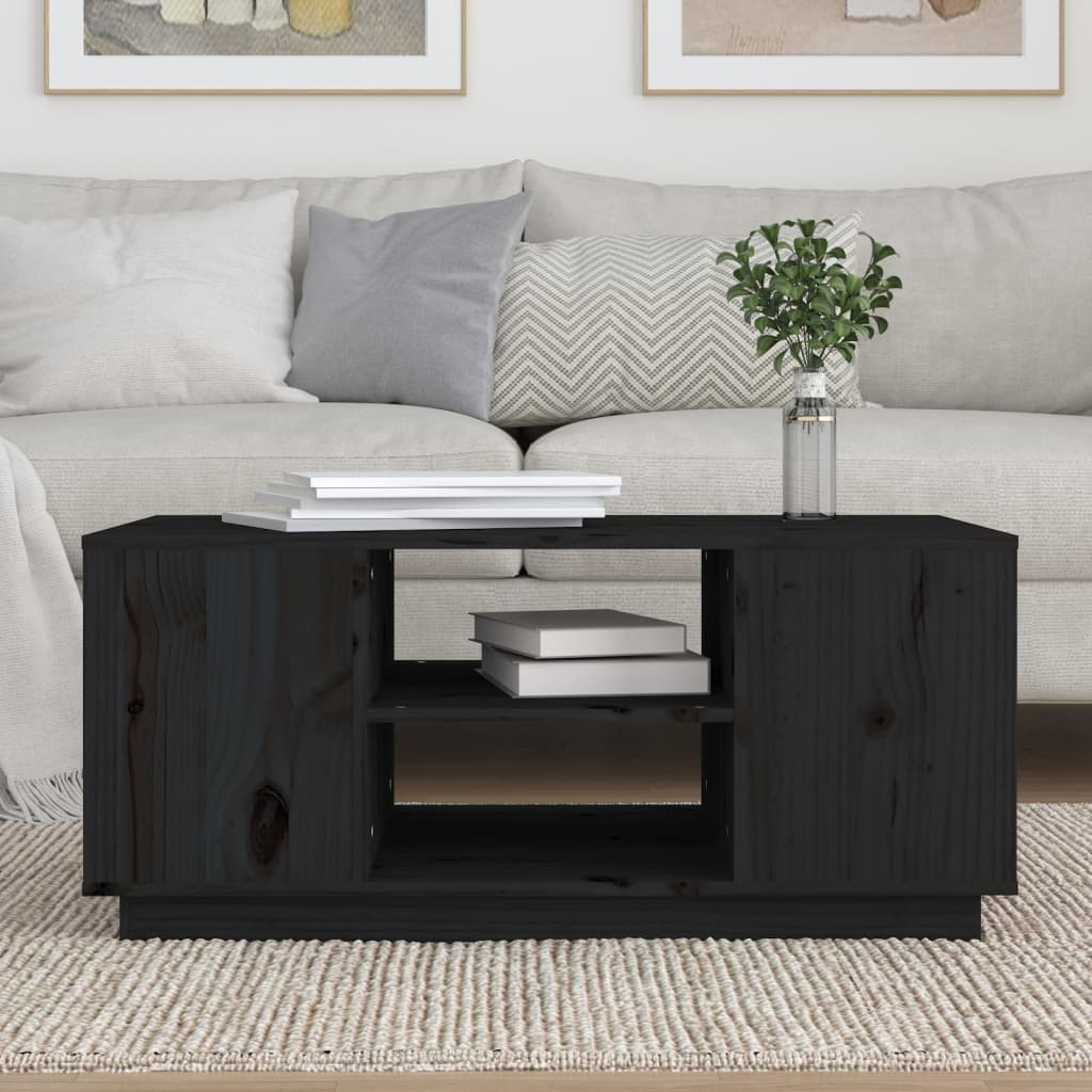 vidaXL Stolik kawowy, czarna, 90x49x40,5 cm, lite drewno sosnowe