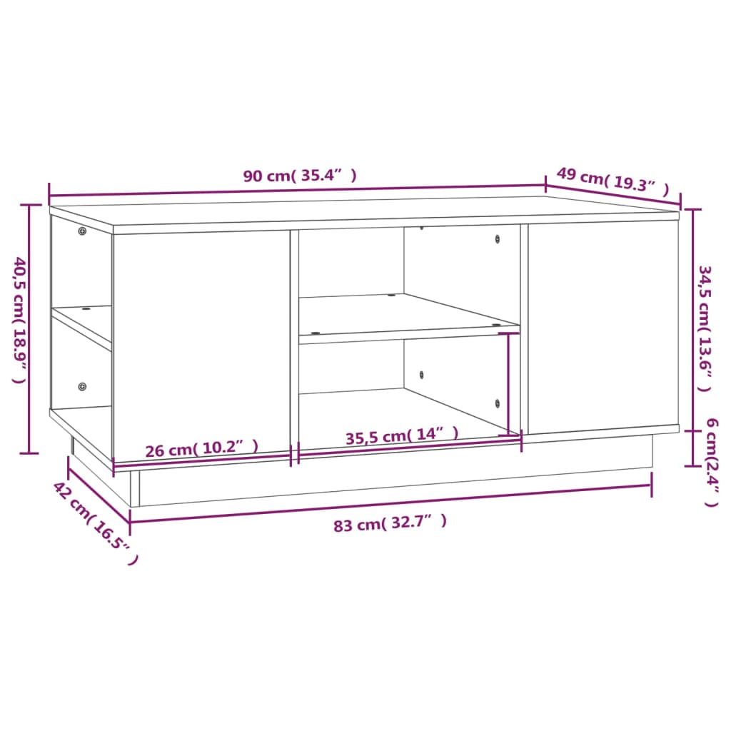 vidaXL Stolik kawowy, czarna, 90x49x40,5 cm, lite drewno sosnowe