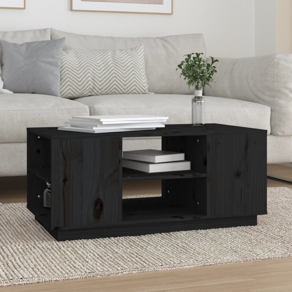 vidaXL Stolik kawowy, czarna, 90x49x40,5 cm, lite drewno sosnowe