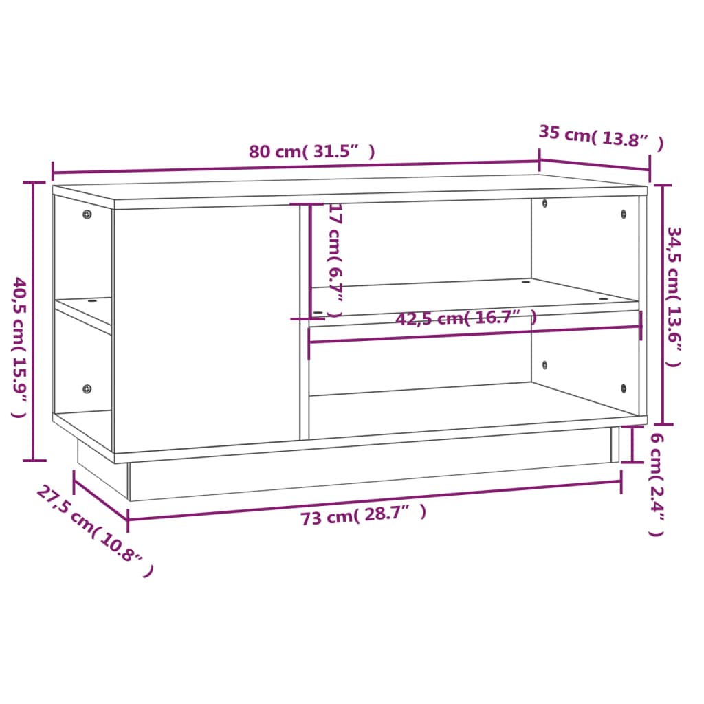 vidaXL Szafka pod telewizor, szara, 80x35x40,5 cm, lite drewno sosnowe