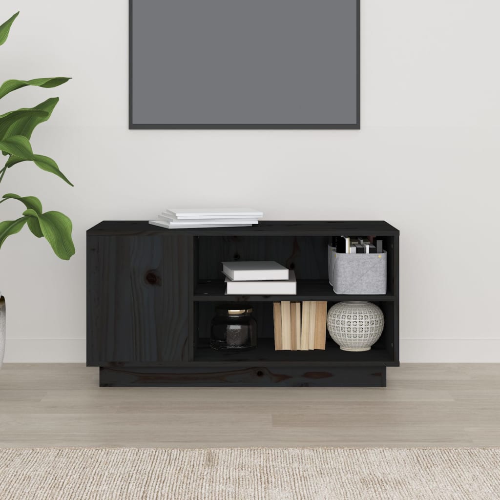vidaXL Szafka pod TV, czarna, 80x35x40,5 cm, lite drewno sosnowe
