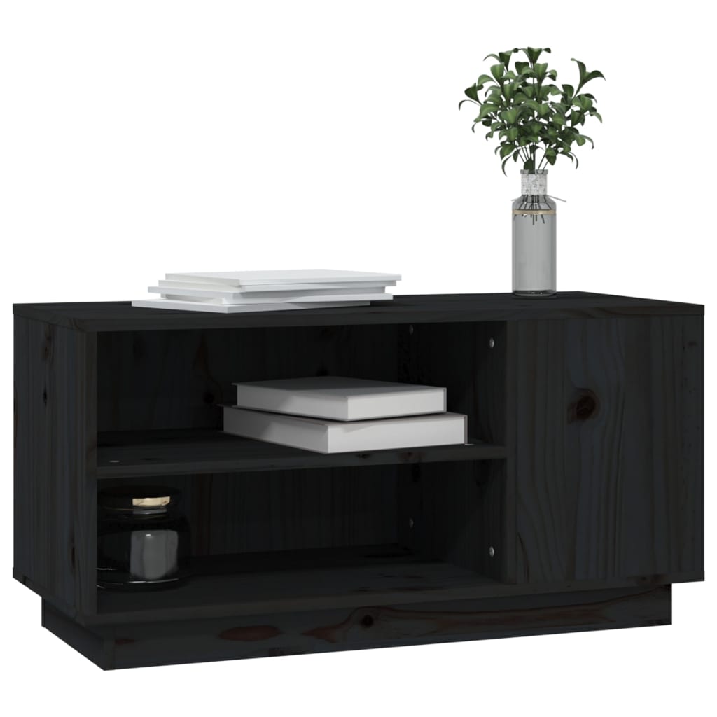 vidaXL Szafka pod TV, czarna, 80x35x40,5 cm, lite drewno sosnowe
