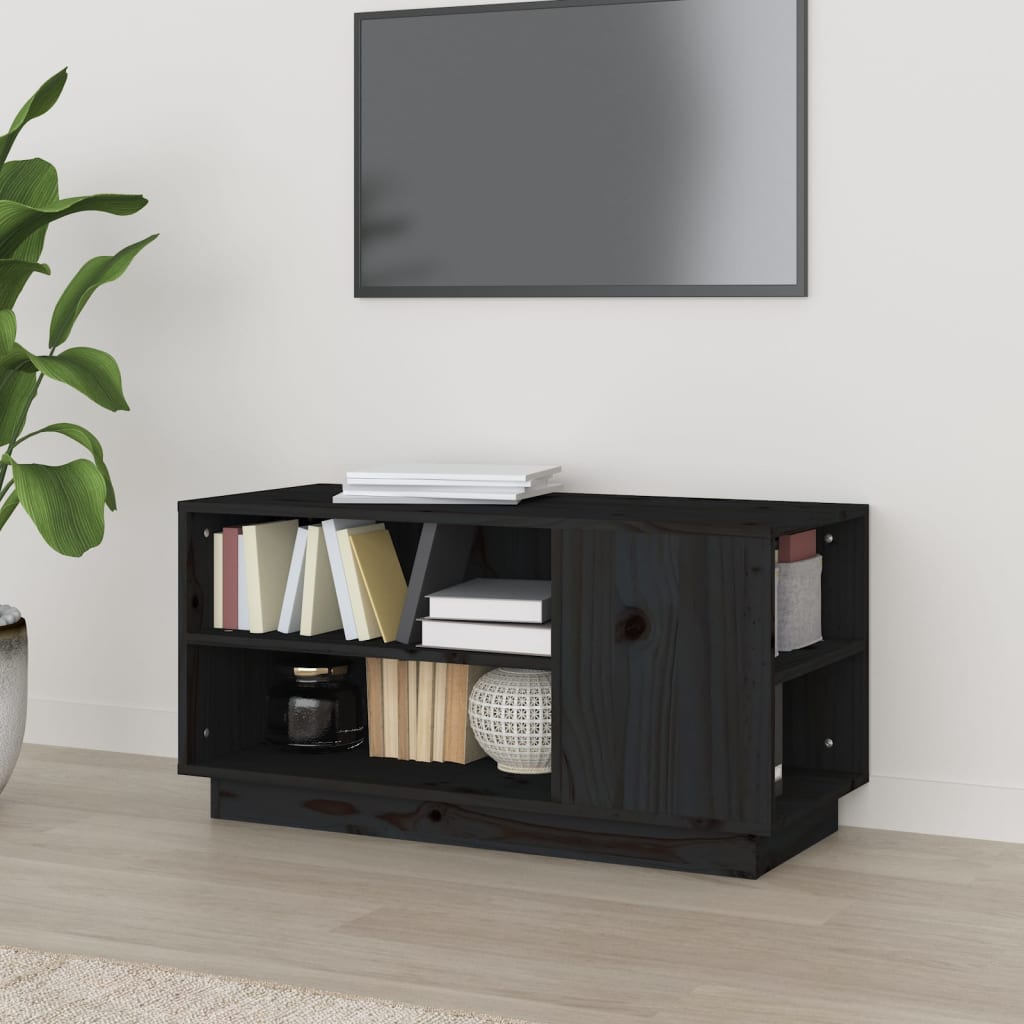 vidaXL Szafka pod TV, czarna, 80x35x40,5 cm, lite drewno sosnowe