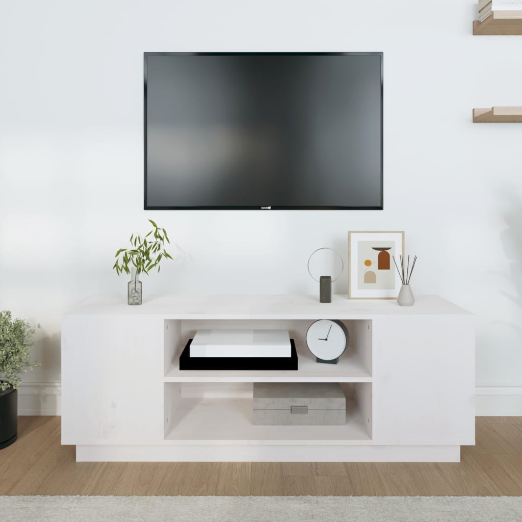 vidaXL Szafka pod telewizor, biała, 110x35x40,5cm, lite drewno sosnowe