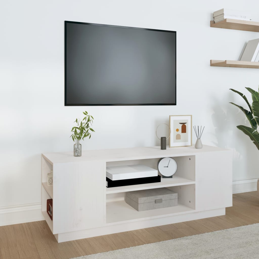 vidaXL Szafka pod telewizor, biała, 110x35x40,5cm, lite drewno sosnowe