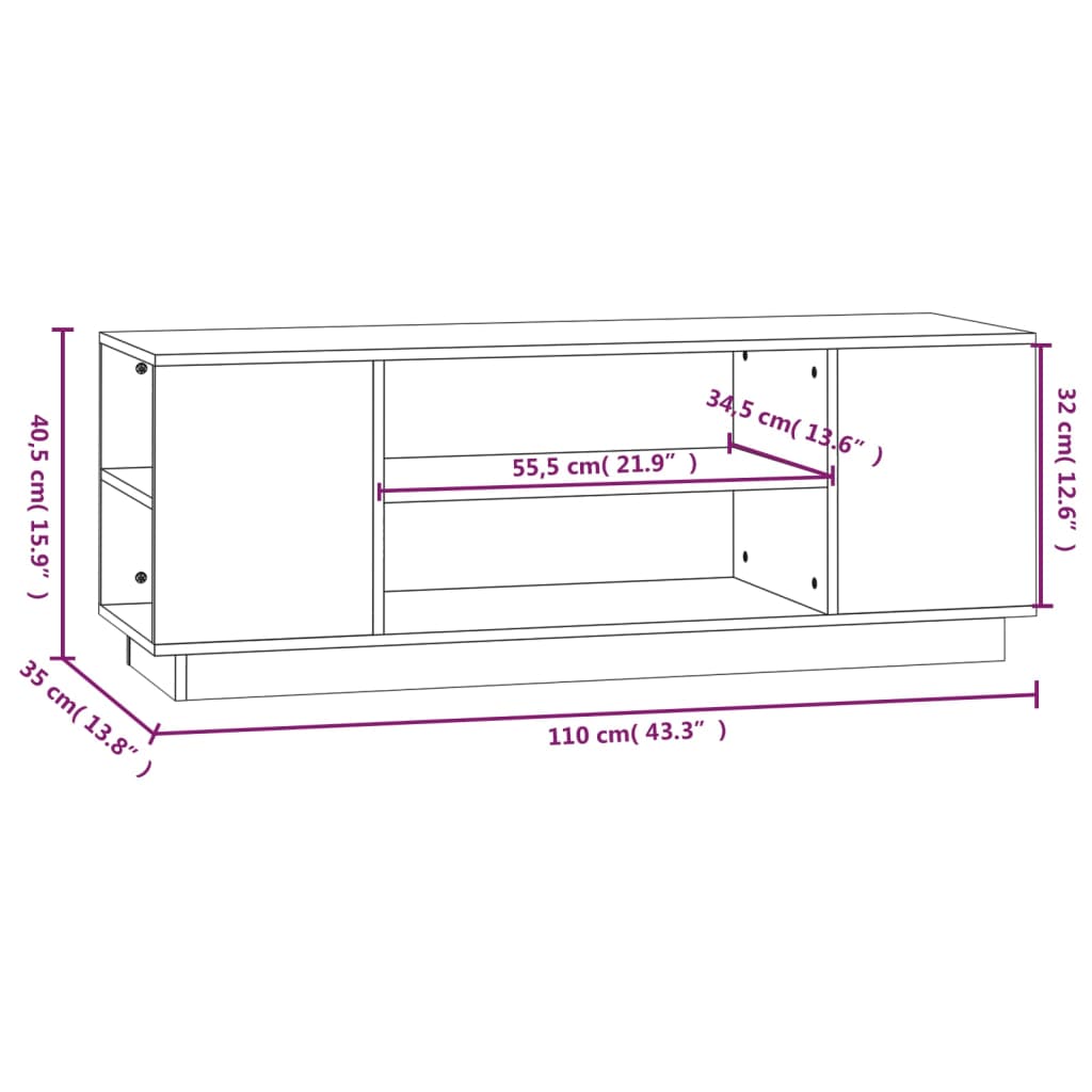 vidaXL Szafka pod TV, miodowy brąz, 110x35x40,5cm, lite drewno sosnowe