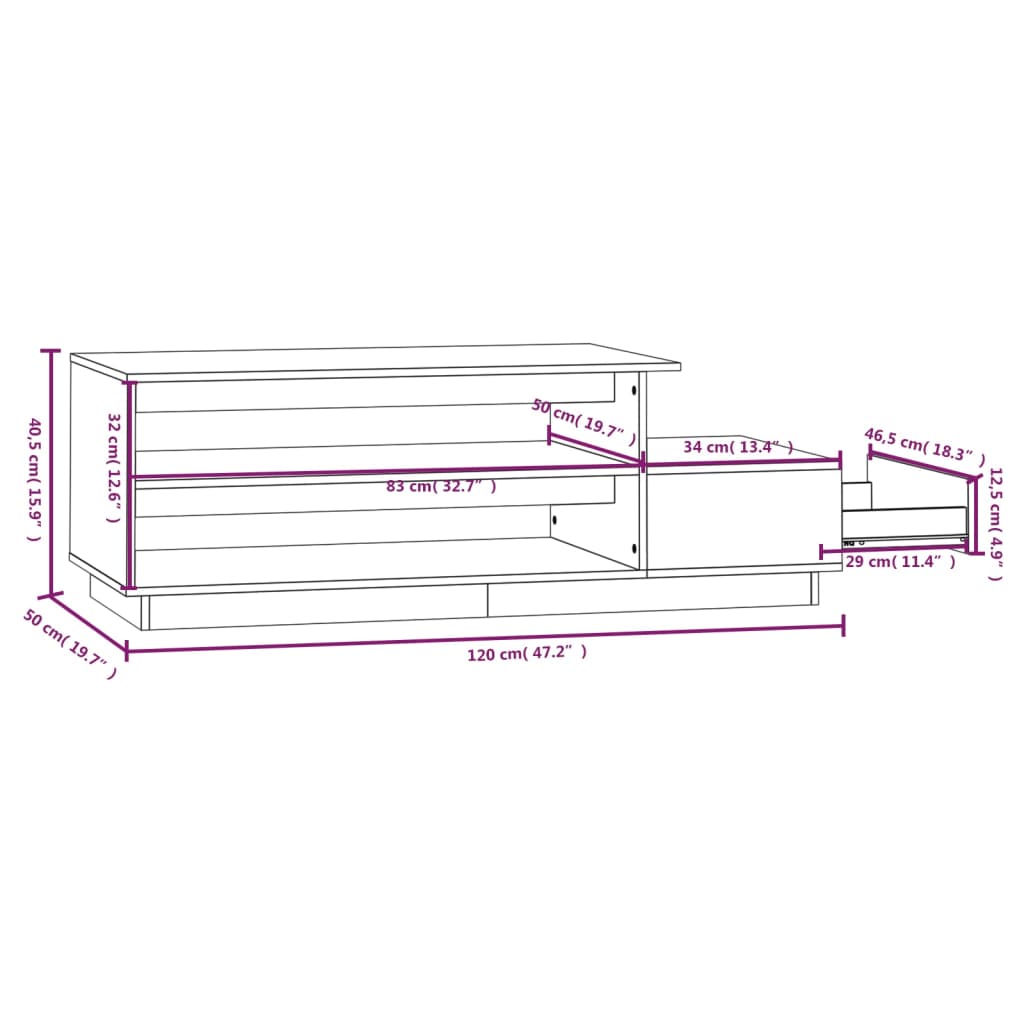 vidaXL Stolik kawowy, szary, 120x50x40,5 cm, lite drewno sosnowe