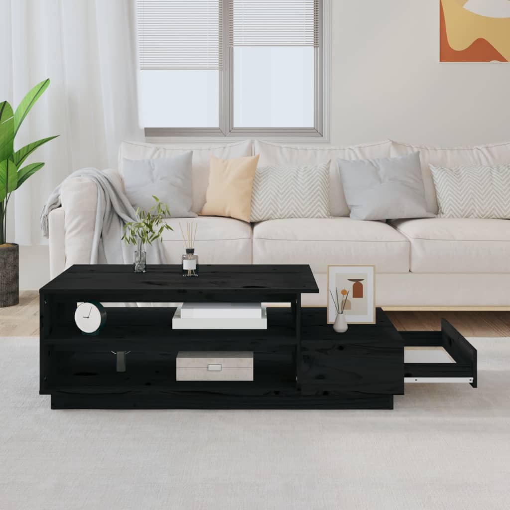 vidaXL Stolik kawowy, czarny, 120x50x40,5 cm, lite drewno sosnowe
